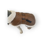Brown and Black Faux Leather Bomber Dog Coat Harness and Leash