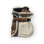 Brown and Black Faux Leather Bomber Dog Coat Harness and Leash