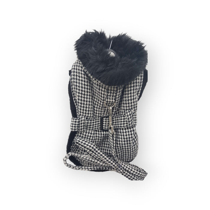Black Houndstooth Dog Coat with Matching Lead
