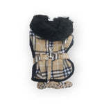 Brown Plaid Classic Dog Coat Harness with Matching Leash
