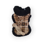 Sherpa- Lined Dog Harness Coat - Brown and White Plaid